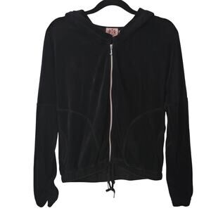 Juicy Couture	 Size M Y2K Bedazzled Velour Black Full Zip Sweatshirt Hoodie